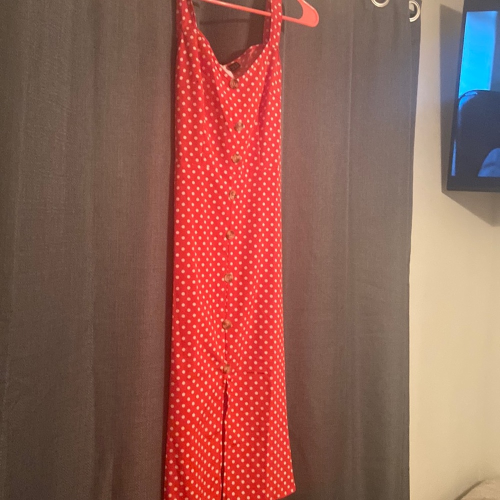 SHEIN red and one polka dots button down dress. Size medium